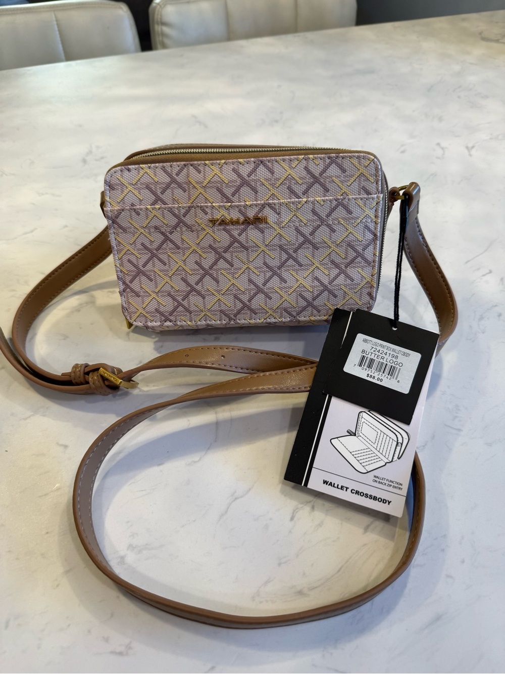TAHARI Pink and Tan Wallet Crossbody